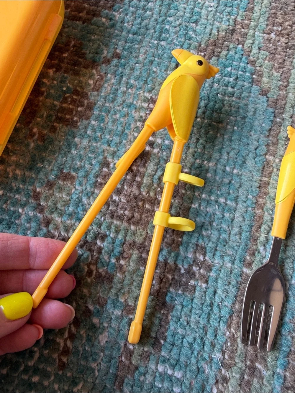 One set of Yellow Parrot Children's Cutlery Set with Carrying Case ~ Target